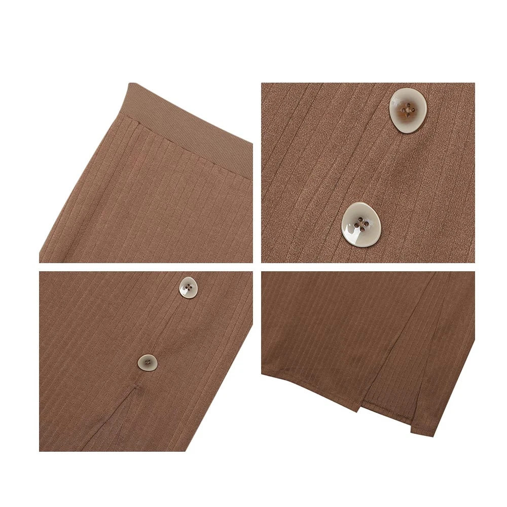 Женская осенне-зимняя сексуальная юбка-свитер на пуговицах с Боковым Разрезом