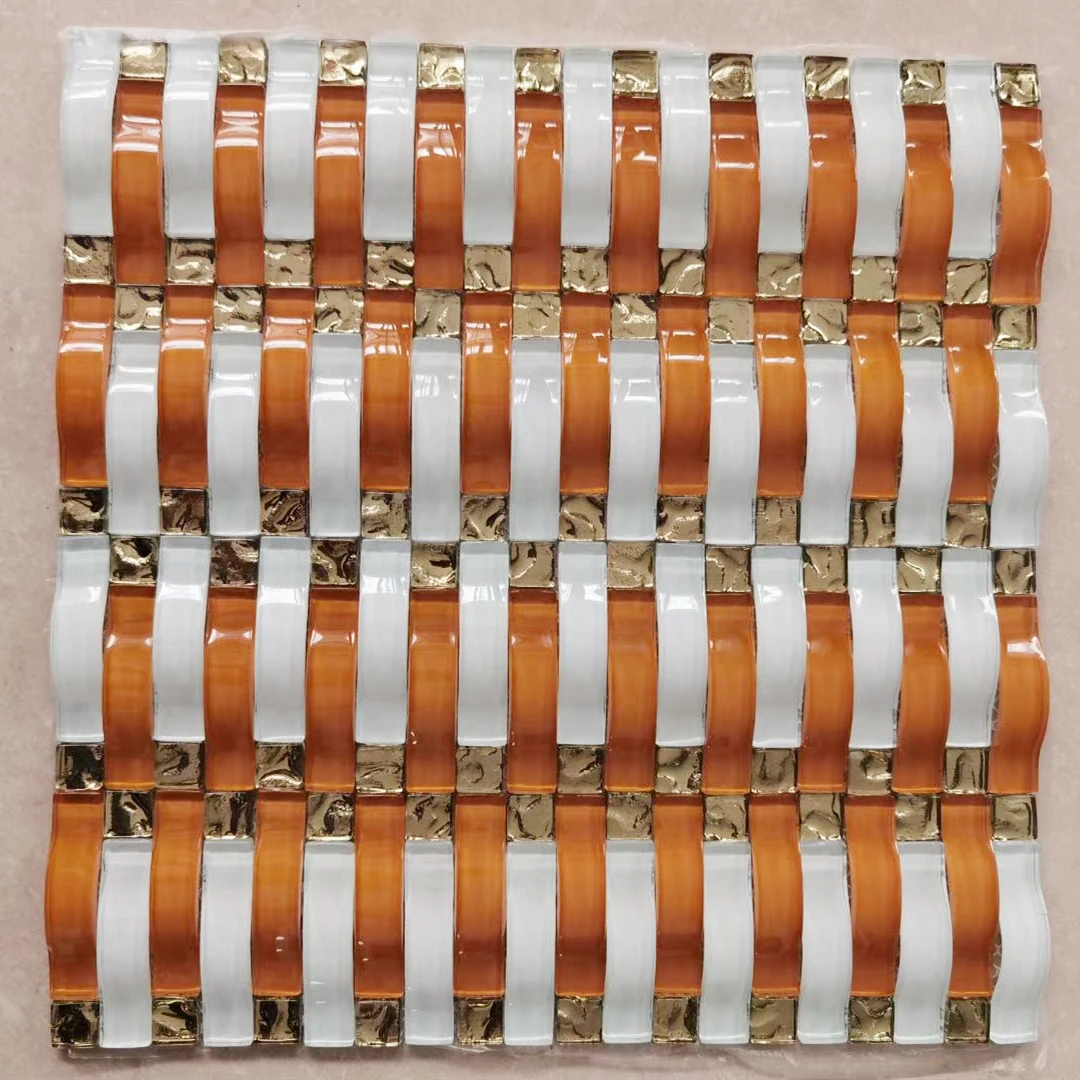 Объемная изогнутая волна мозаичная плитка из хрустального стекла оранжевые