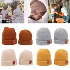 Детская шапка для мамы, вязаная шапка-тюрбан, детская зимняя шапка для мамы, детская шапка для детей, семейная шапка для родителей с кожаной этикеткой