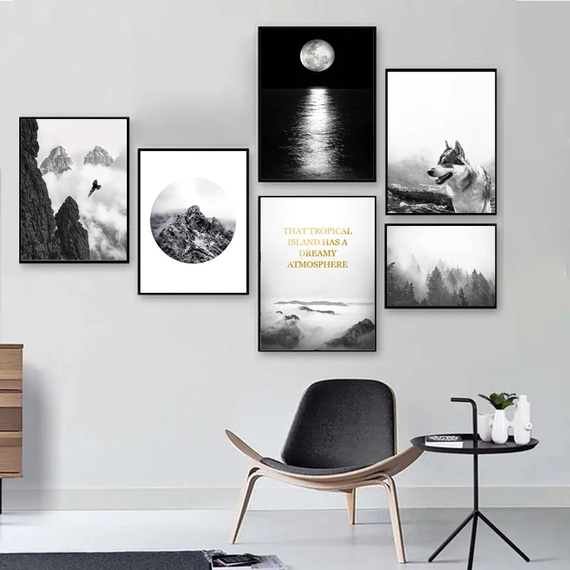 Природа горы скалы пейзаж Постер Черный белый на стену художественные принты