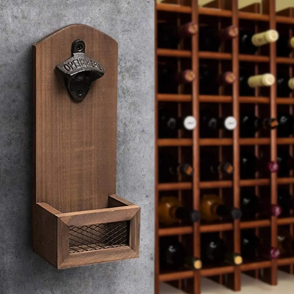 

Wall-Mounted Beer Bottle Opener Retro Color Beer Corkscrew Wooden Corkscrew Wall-Mounted Cast Iron Opener