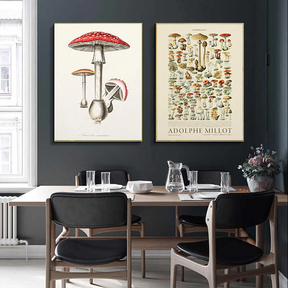 Винтажный постер с дикими растениями цветочные грибы для кабинета гостиной