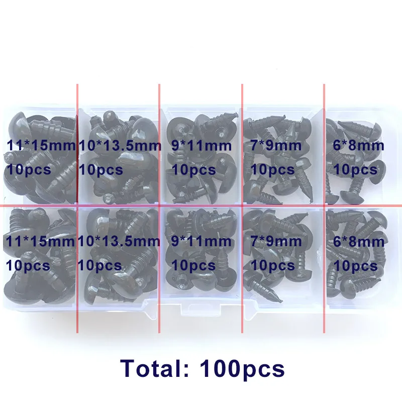 

100pcs/box 8/9/11/13.5/15mm Mini Black Plastic Safety Triangle Nose for Toy Doll for Teddy Dog Stuffed Animals Dolls Accessories