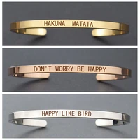 fashion simple women engraved cuff bracelet hakuna matata happy like birds bracelets for mom daughters gifts jewelry