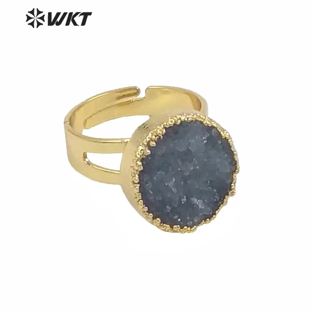 Оптовая продажа 10 шт. кольцо с друзой и камнем модное женское золотой отделкой