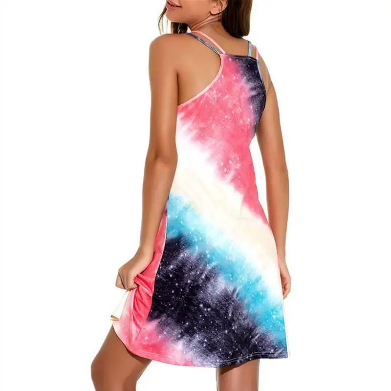 

Tank Dresses Women Rainbow Galaxy Print Beachwear Summer Sundress Women Clothes Casual Mini Dress