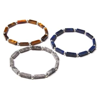 fashion cuboid natural stone bracelet bloodstone tiger eye lapis lazuli silver color round beads charm bracelets for women men