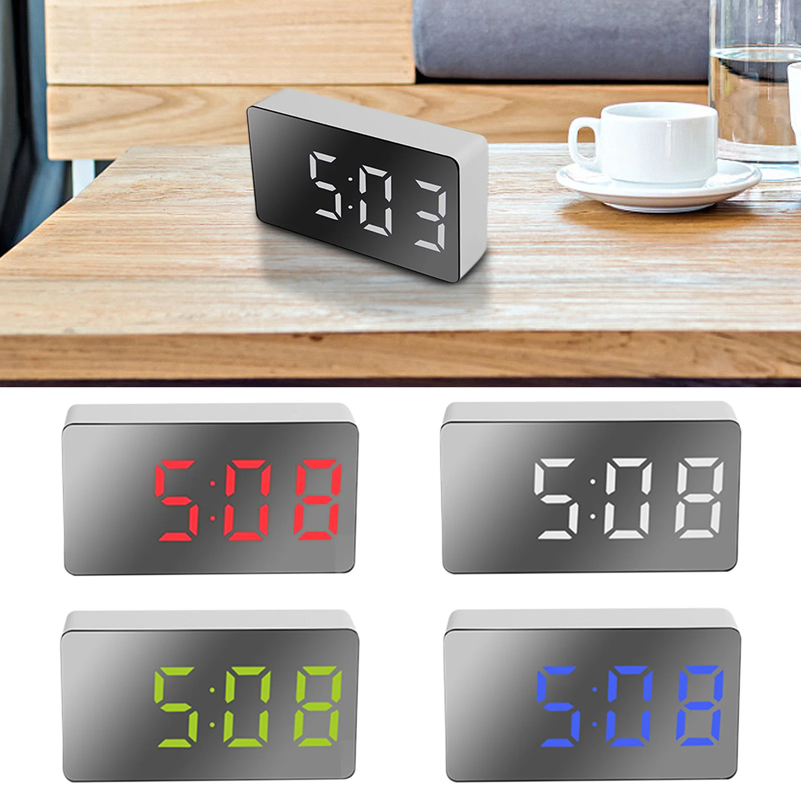 

LED Mirror Clock Mini Electronic Plastic Digital Alarm Clock Snooze Mode Desktop Digital Table Clocks Table Decor