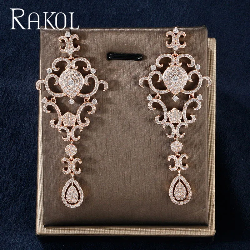 Женские серьги капли RAKOL классические с кубическим окислением Подарок на