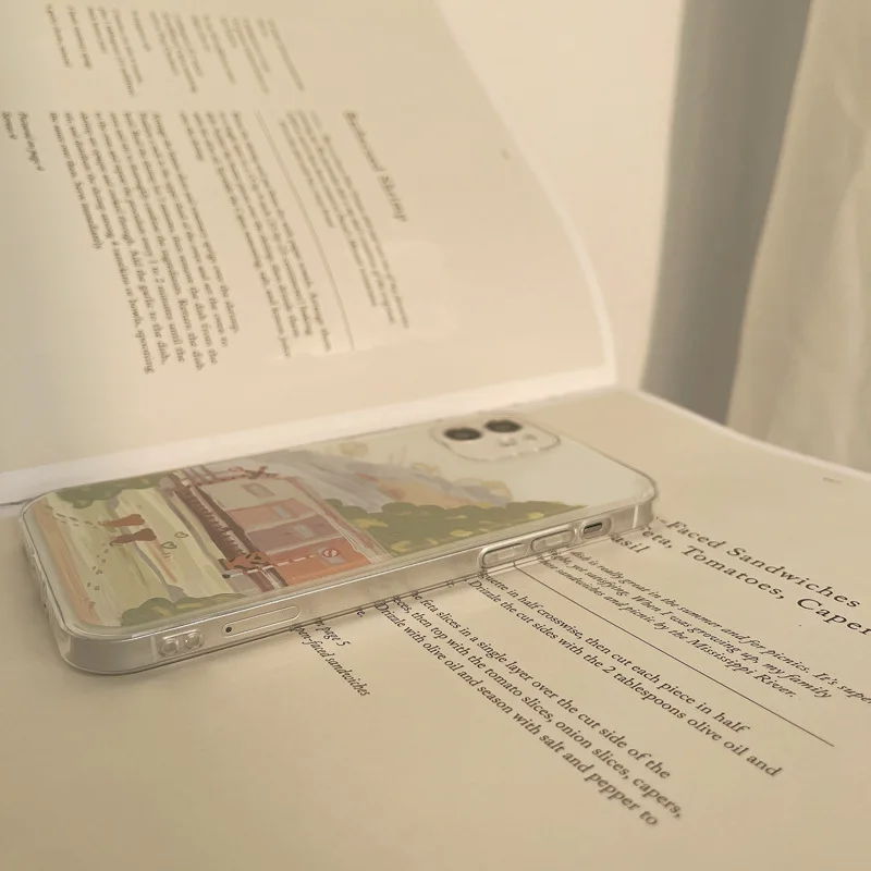 retro sweet train station painting kawaii japanese phone case for iphone 13 11 12 pro xs max xr 7 8 plus x 7plus case cute cover free global shipping