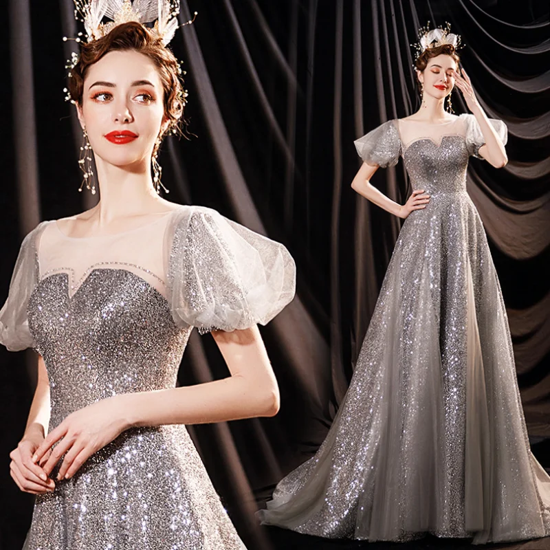 

New Silver Dress Banquet Host Women Dresses Summer K111