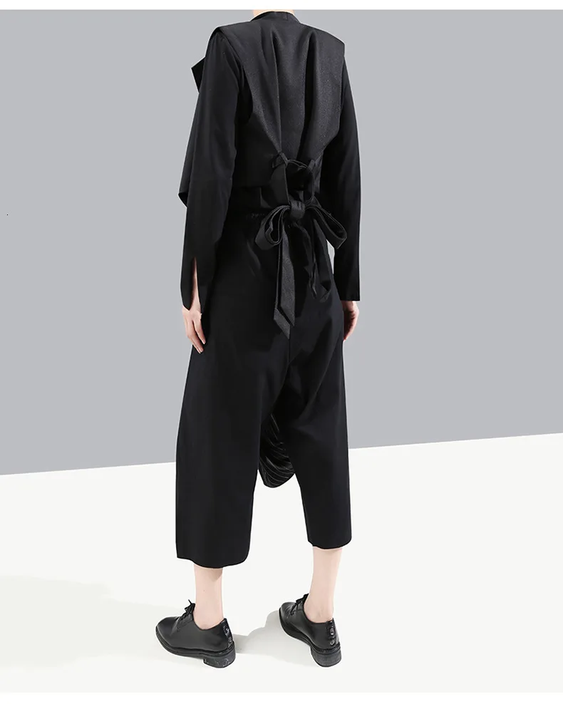 [EAM] High Elastic Waist Striped Black Asymmetric Trousers New Loose Fit Pants Women Fashion Tide Spring Autumn 1A933