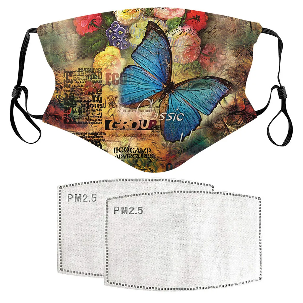 

Mask 5PCS Unisex Cotton Funny Animal Printed Breathable Reusable Dustproof spray Air Filtration Mask With 10 Filters