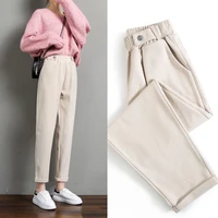 2022 fashion casual elastic waist loose womens wool pants fallwinter harem pants high waist pocket solid color version h43