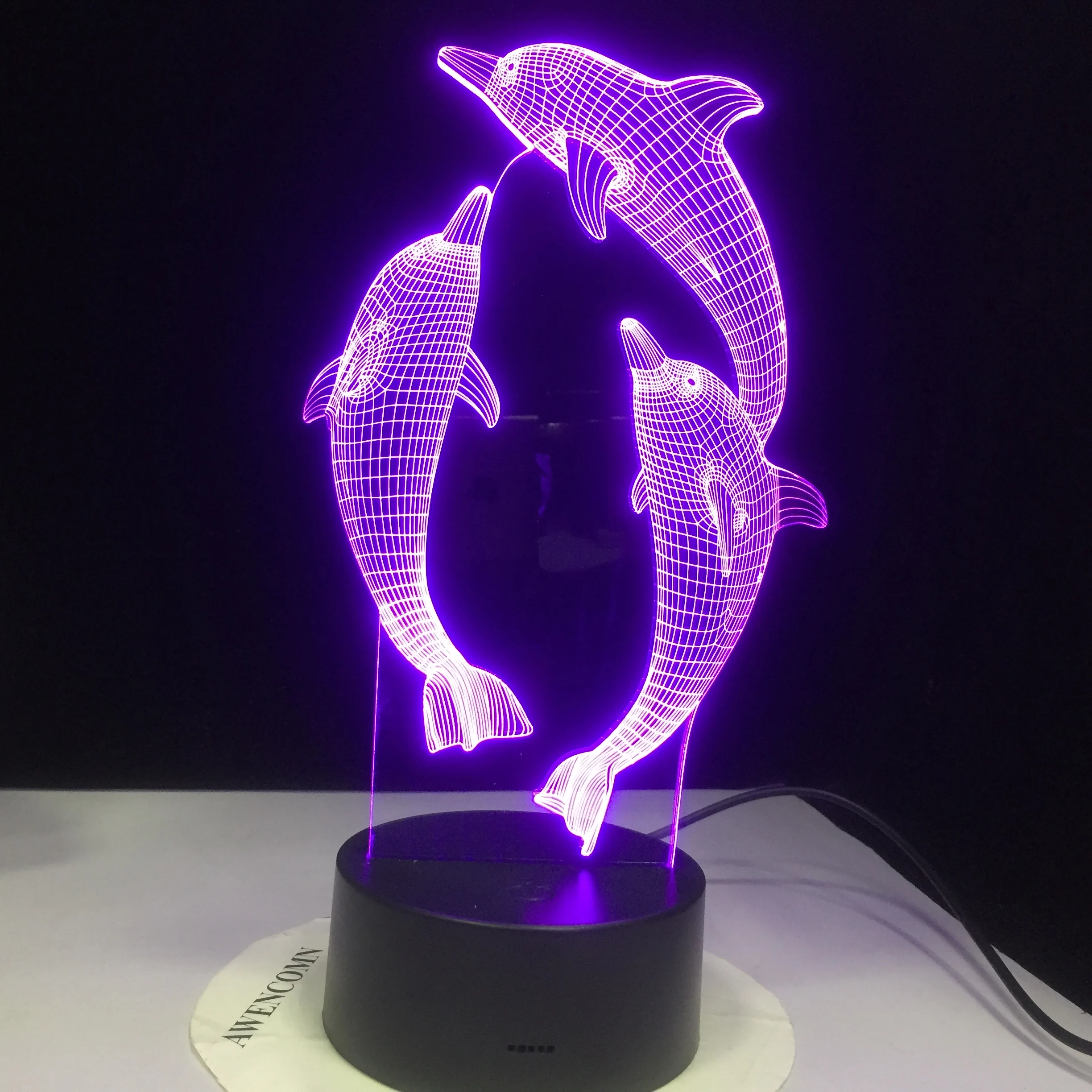

GX3578 Dolphin Shape 3D Illusion Lamp 7 Color Change Touch Switch LED Night Light Acrylic Desk lamp Atmosphere Lamp Novelty Lamp