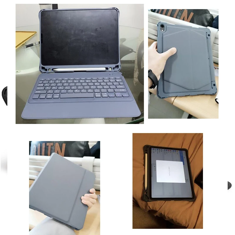 Тонкая клавиатура Bluetooth для iPad Pro 11 дюймов 2018 года с кожаным чехлом для тяжелой защиты и держателем для карандаша.