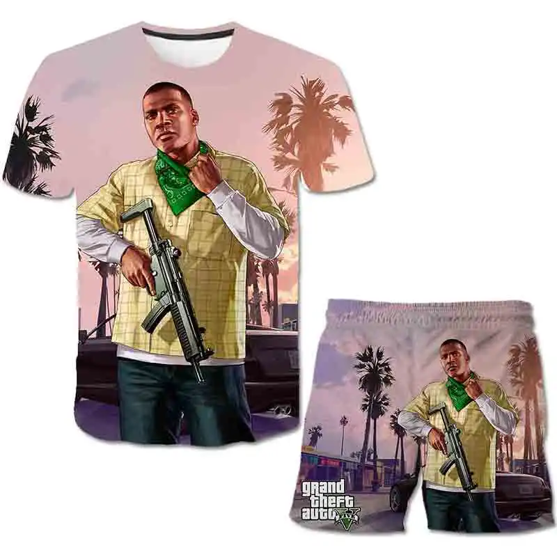

Summer Anime Game Clothing Set 3D Printing Casual T-shirt Boy New Sports Fashion Hip Hop Harajuku Style Shorts Set