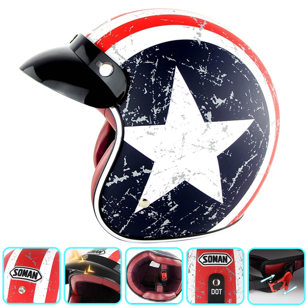 Мотоциклетные шлемы в стиле ретро 3/4 винтажные с открытым лицом для мотоцикла