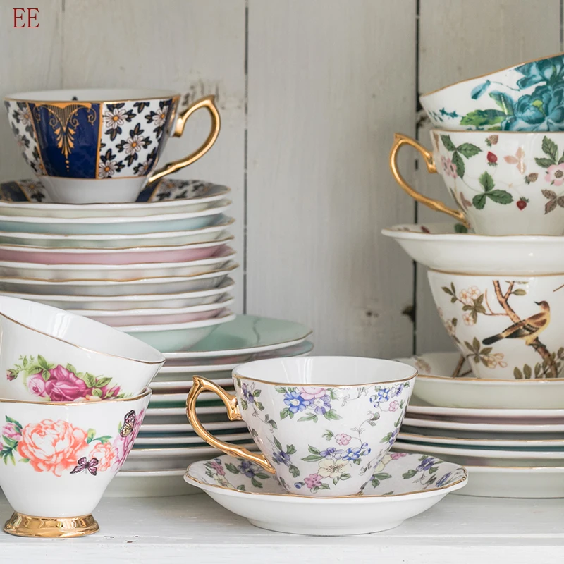 Фарфоровые черные чайные чашки набор королевских роскошных кофейных чашек