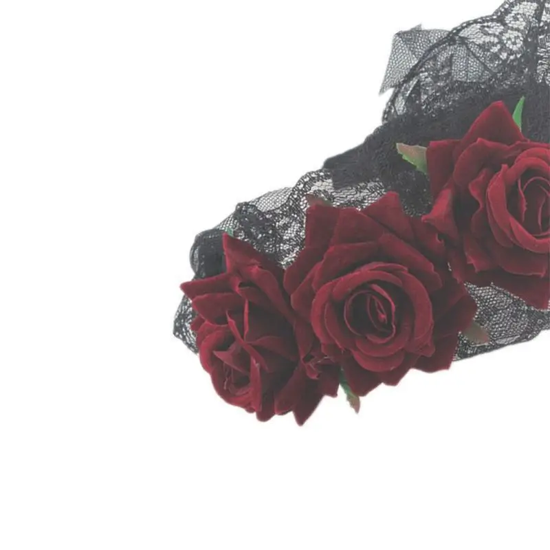 Женский готический обруч для волос имитация цветка розы черный кружевной