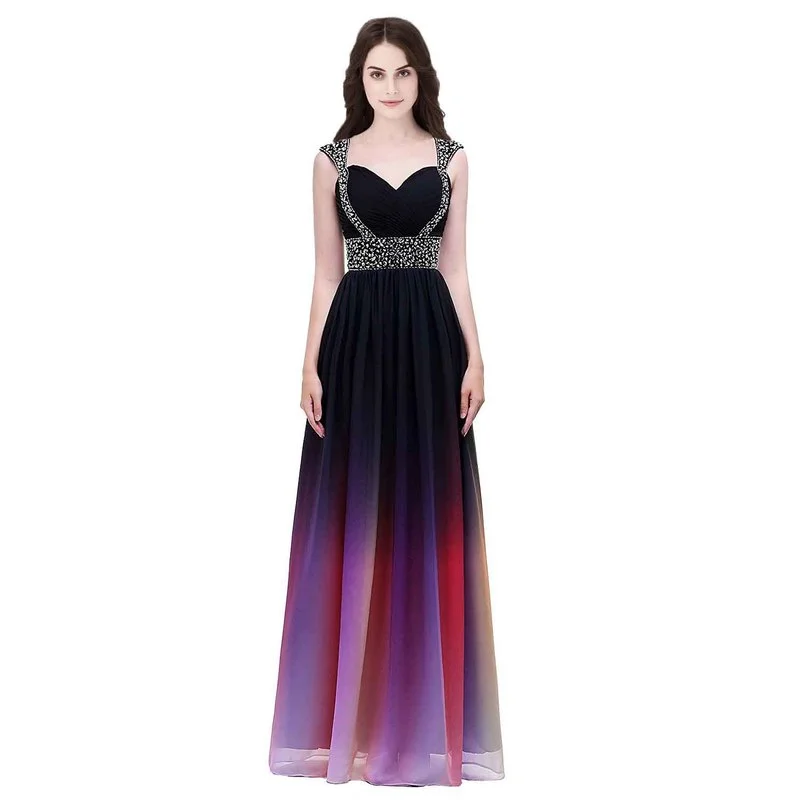 

Charming Gradient Color Evening Dresses Sweetheart Sleeveless Beading Formal Party Gowns Chiffion A-line Evening Gowns for Women