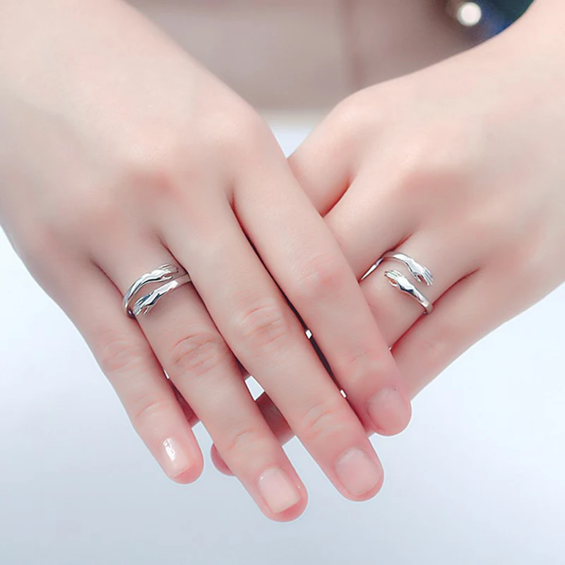 

Retro Fashion Tide Flow Open Ring New Silver European and American Ring Love Hug Ring Hot Adjustable Ring Jewelry