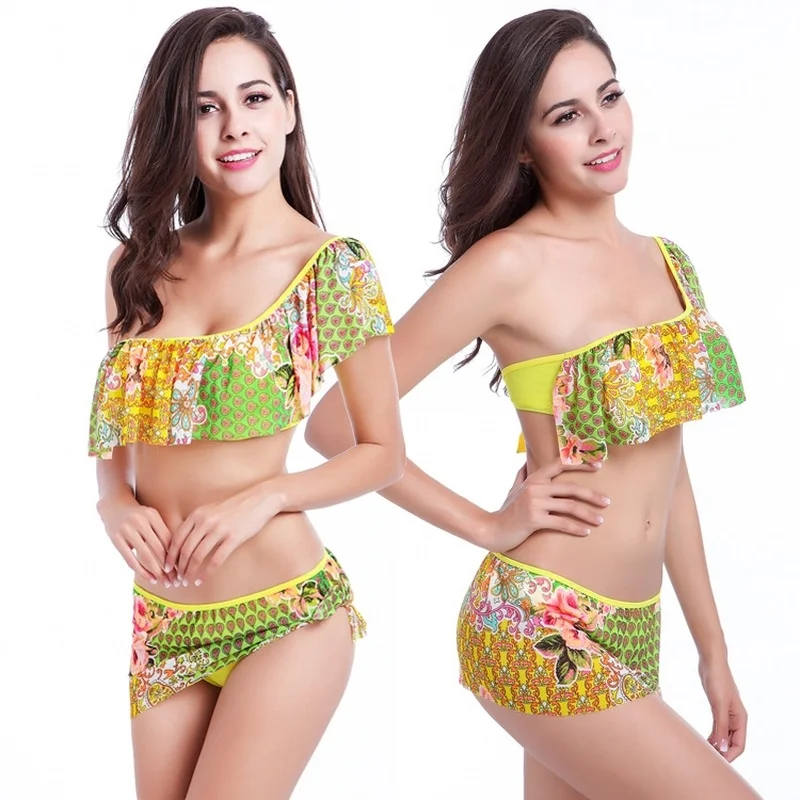 

2021 New Fashion Sexy Printed Skirt Bikini Ruffled Ladies Swimsuit Bathing Bather Clothing Beachwear