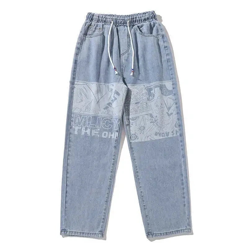 Джинсы с мультипликационным принтом мужские весенние трендовые эластичной