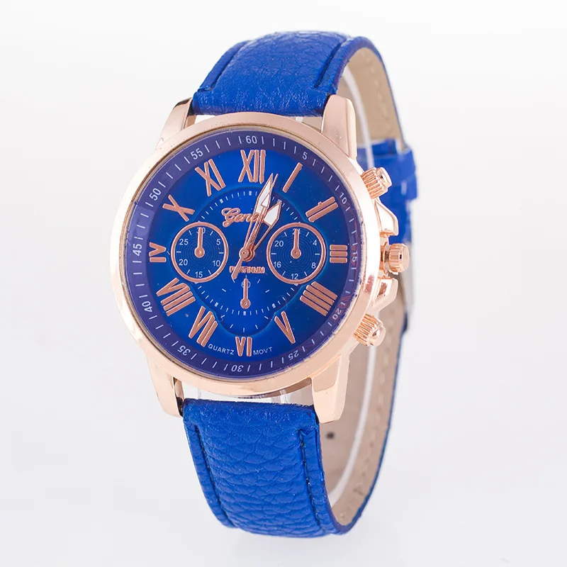 

Super Popular Geneva Geneva Three Eyes and Six Needles Litchi Leather Belt Watch Hot Sale Cheap Fashion Watch