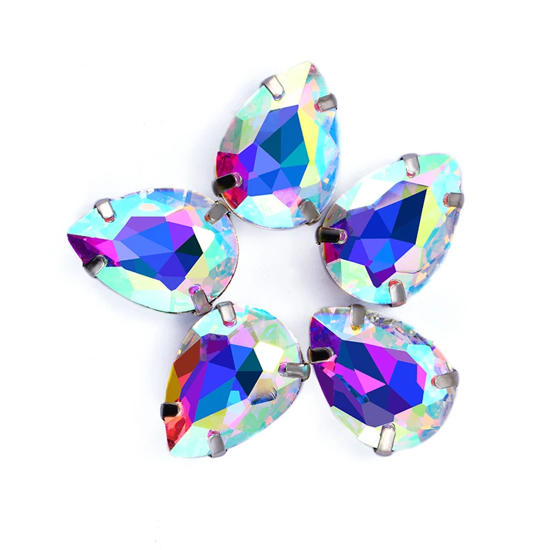 Shining Crytal AB Tear Drop Glass Crystal Strass High Quality Sew-on Rhinestones With Claws Sew On Wedding Dress and Decoration | Дом и сад