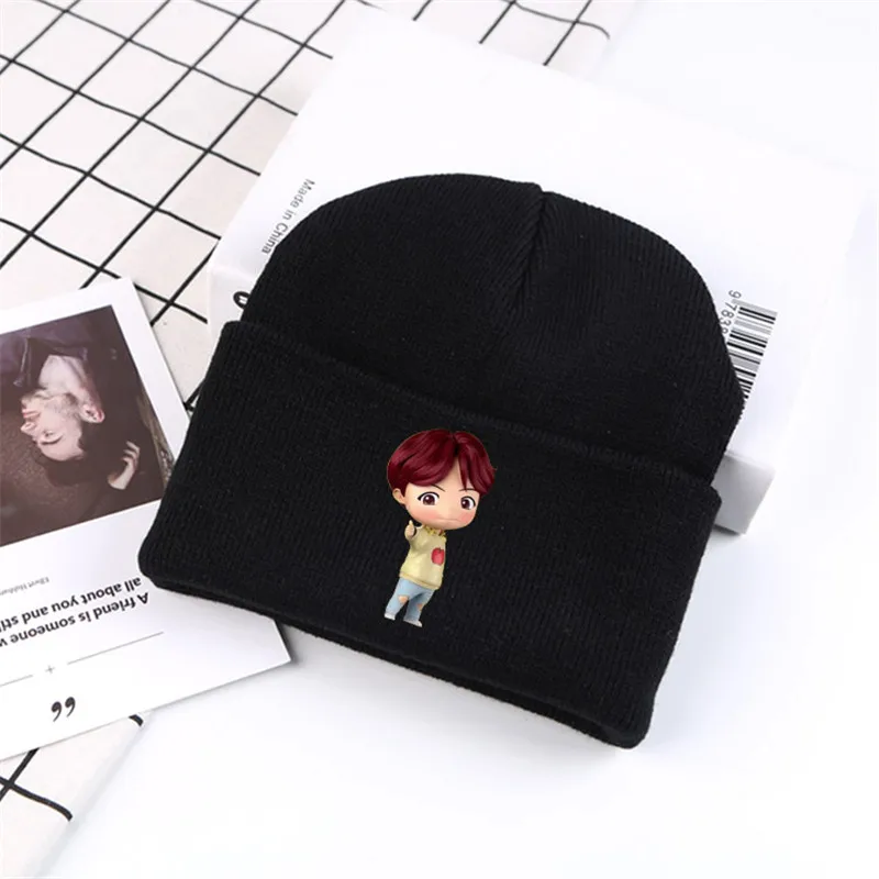 

New Kpop House Of Bangtan Boys Knitted Hats Unisex Solid Hip-hop Casual Sport Knitted Winter Hat Black Color Outwear