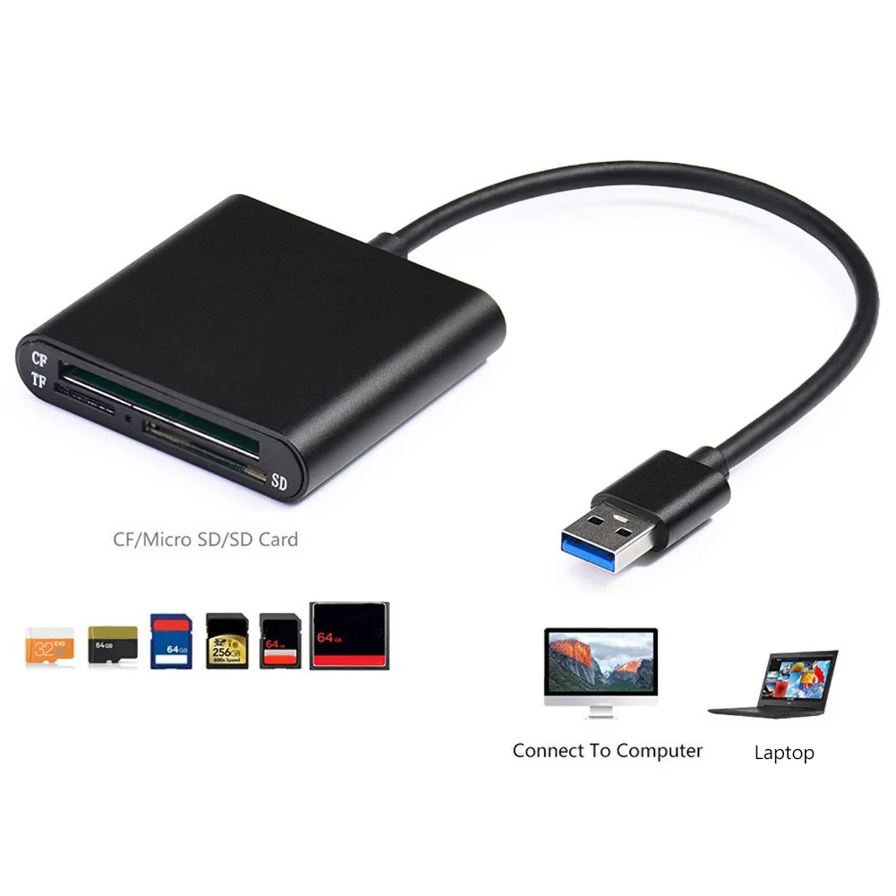 Кардридер 3 в 1 USB 0 Micro-SD TF SD CF устройство для чтения карт памяти OTG Writer Compact Flash iPad Pro