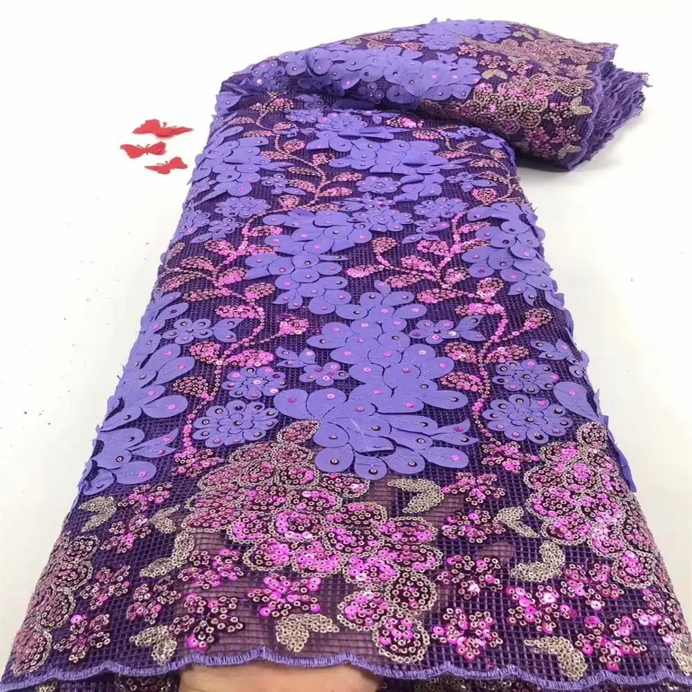 Latest African Lace Fabric 2020 High Quality French Net With 3d Sequins Nigerian Fabrics For Wedding Dress 5 Yards | Дом и сад