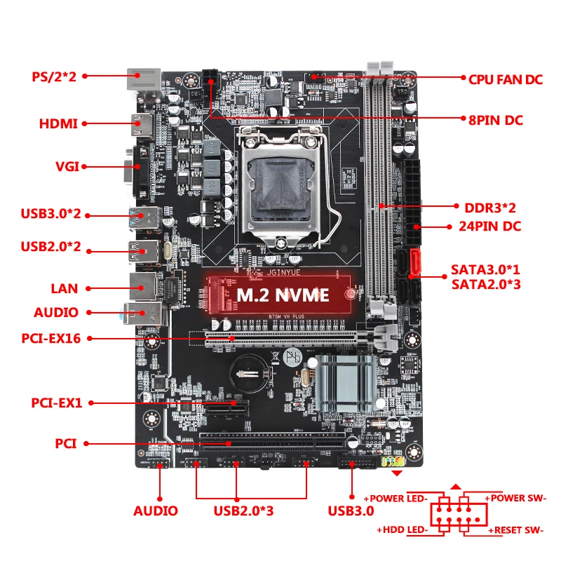 Verkauf JGINYUE B75 Motherboard LGA 1155 Set Kit Mit Xeon E3 1230 V2 Prozessor Und DDR3 16GB(2*8GB) Desktop Speicher B75M-VH PLUS