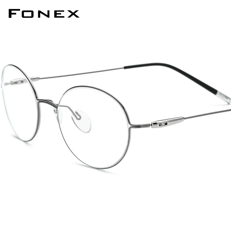 

FONEX Titanium Alloy Eyeglasses Men Prescription Glasses Frame Women Oval Myopia Optical Frame Korean Screwless Eyewear F1028