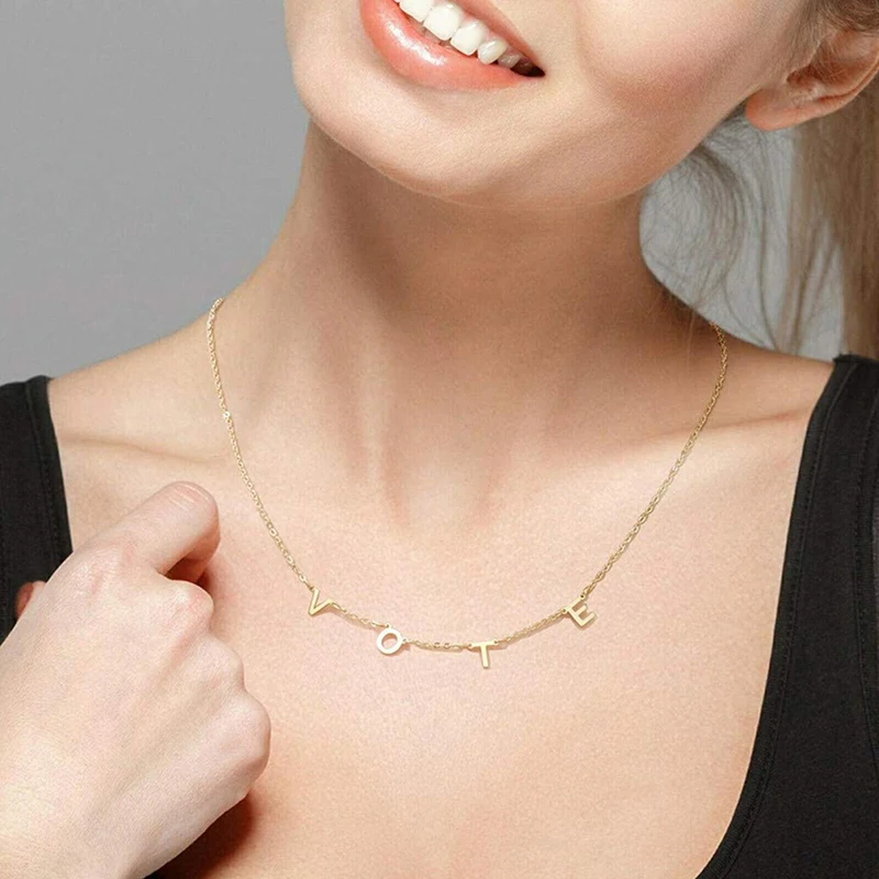 

Former First Lady Of The United States Michelle Obama Wears The Same VOTE Necklace 2020 Popular Jewelry Freedom Equality 40cm