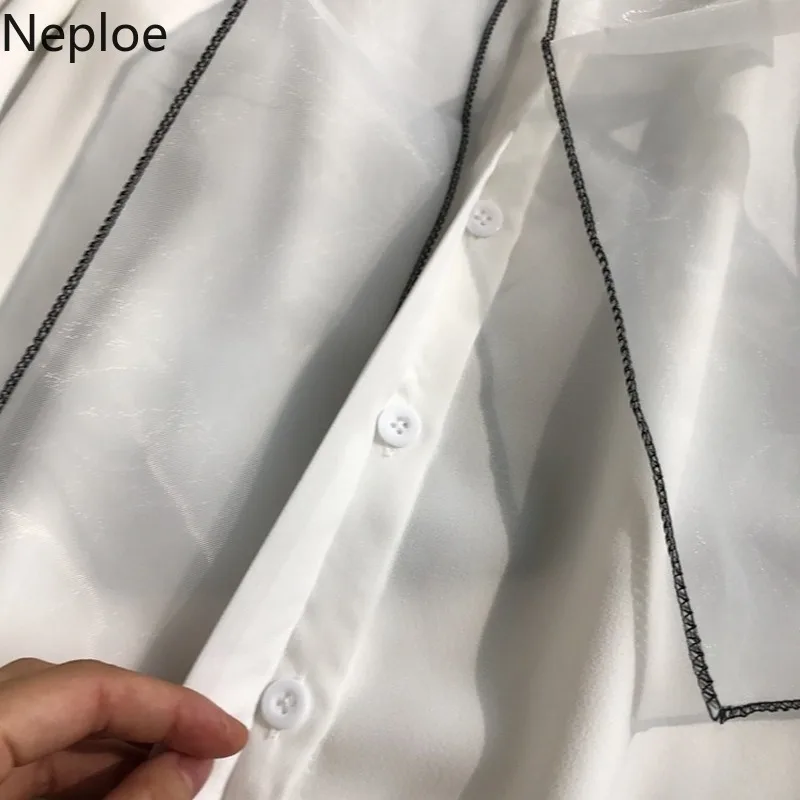 

Neploe 2021 New Spring Autumn New Elegant Lace Up Bow Blouse Women Lantern Long Sleeve Solid Chiffon Shirt Slim Fit Blusas 47027