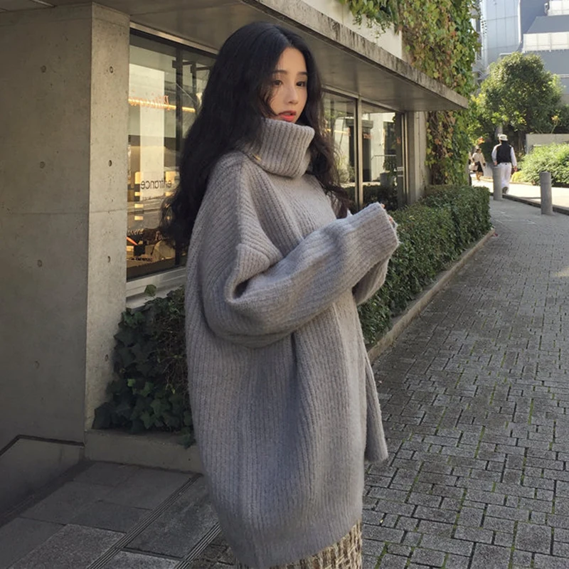 Фото Turtleneck Sweater Dress 2022 Women Lazy Wind Winter Autumn Loose Solid Pullovers Female Dresses Женская одежда Turtleneck Sweater Dress 2022 Women Lazy Wind Winter Autumn Loose Solid Pullovers Female Dresses Женская одежда