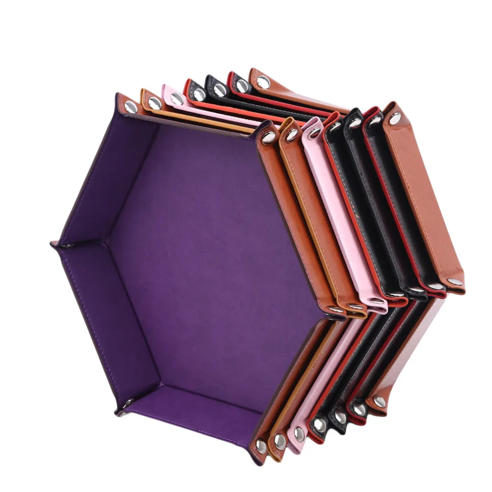 

8 Colors PU Leather Folding Hexagon Dice Tray Purple Dice Box For RPG DnD Games Dice Storage Case Dropshipping