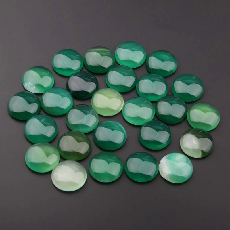 

10pcs Natural Stone Cabochon Beads Round Shape Green Agates Loose Beads for Jewelry Making DIY Charms Ring Earrings Accessories