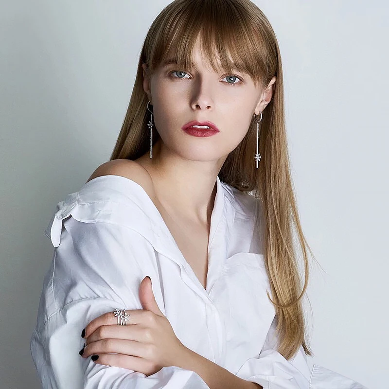 

Snowflake long earrings S925 Sterling Silver micro inlaid zircon fashion ladies exquisite Party style exquisite jewelry