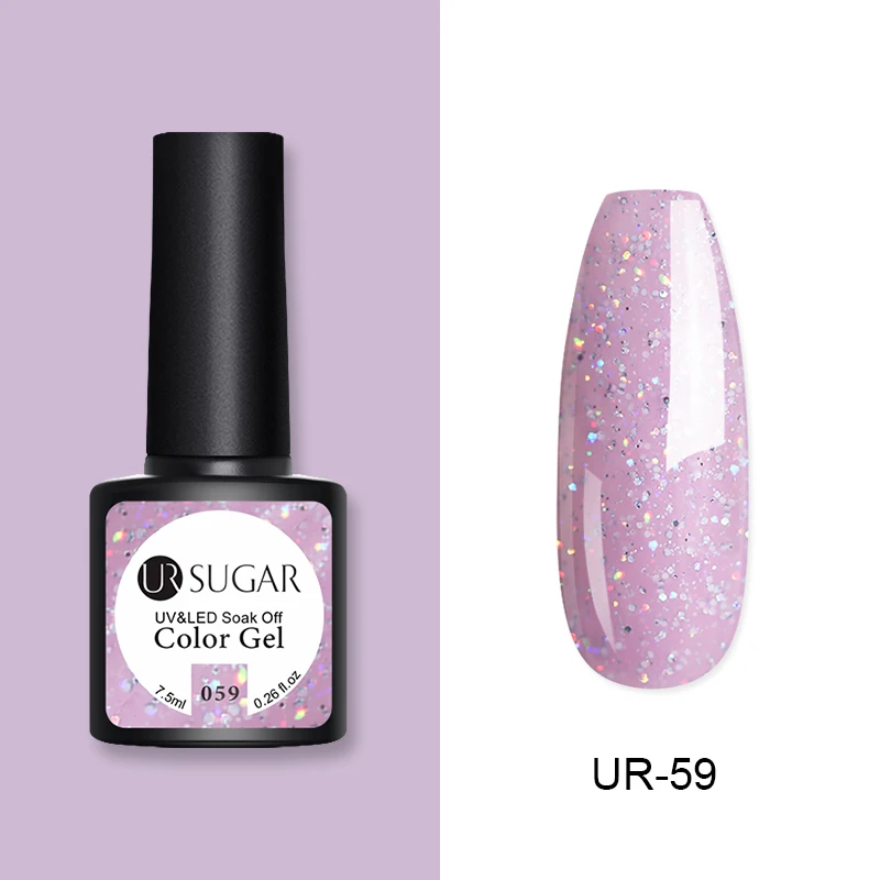 59 UR SUGAR 7.5ml Shimmer Glitter Gel Nail Polish Brown Pink Color Nail Art Gel Lacquer Soak Off UV Gel Varnish Matte Effect Gel - Цвет: 59