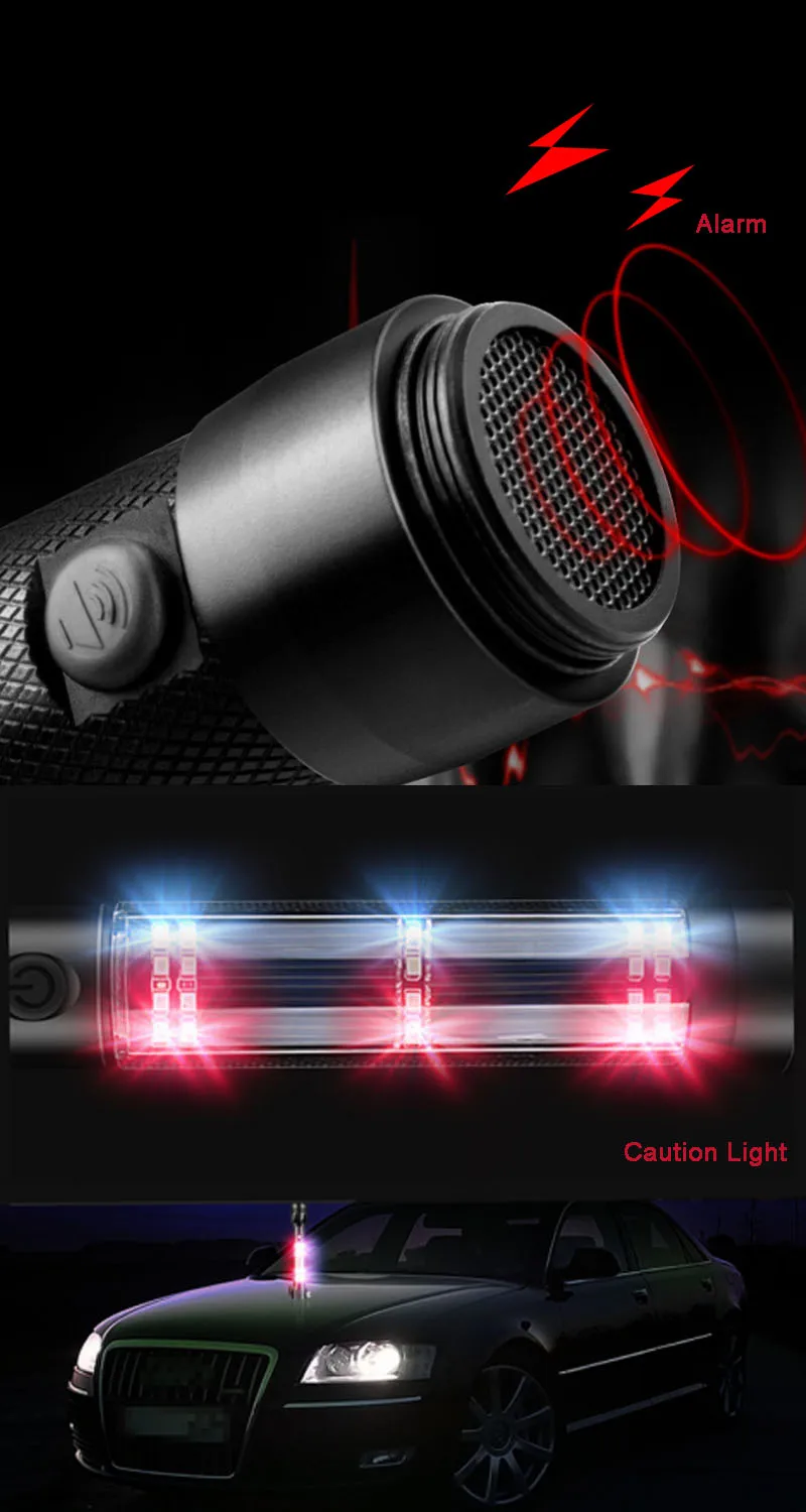 

Handheld Solar Powered Tactical Flashlight Cellphone Charger Red Strobe Car LED Flash Light Self-Defense Weapon Emergency Hammer