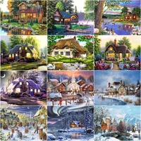 gatyztory paint by number houses landscape drawing on canvas handpainted art gift diy pictures by number winter houses kits dec