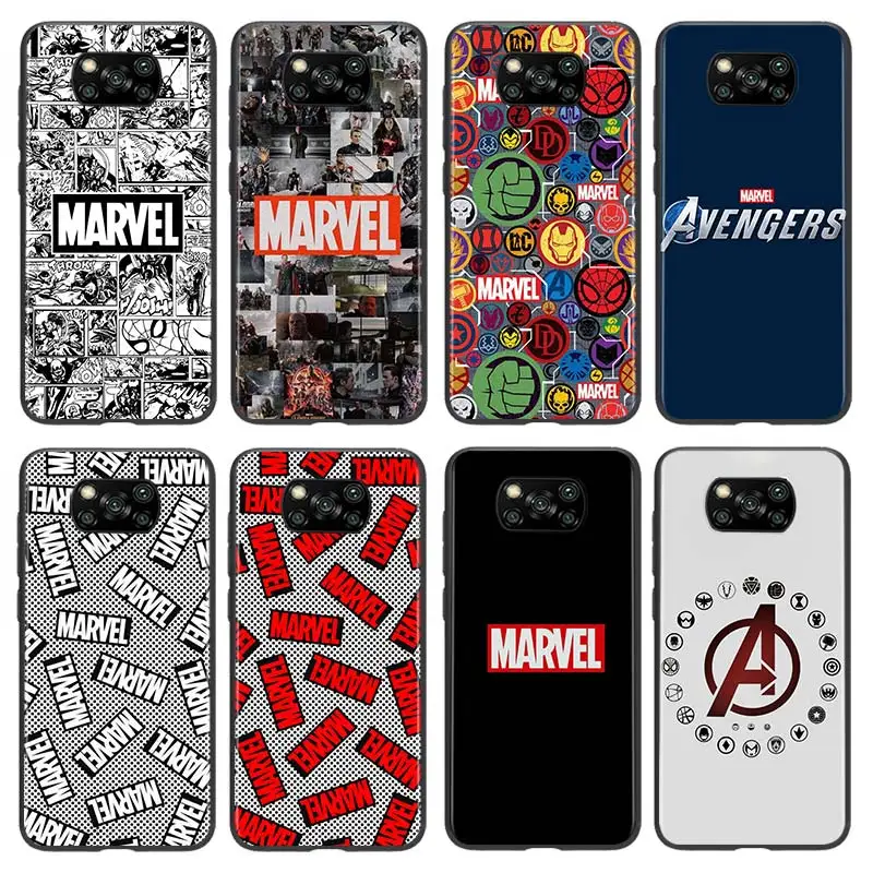 marvel logo avengers silicone for xiaomi poco x3 nfc m3 m2 x2 f3 f2 pro c3 f1 mi play mix 3 a2 a1 6x 5x black soft phone case free global shipping