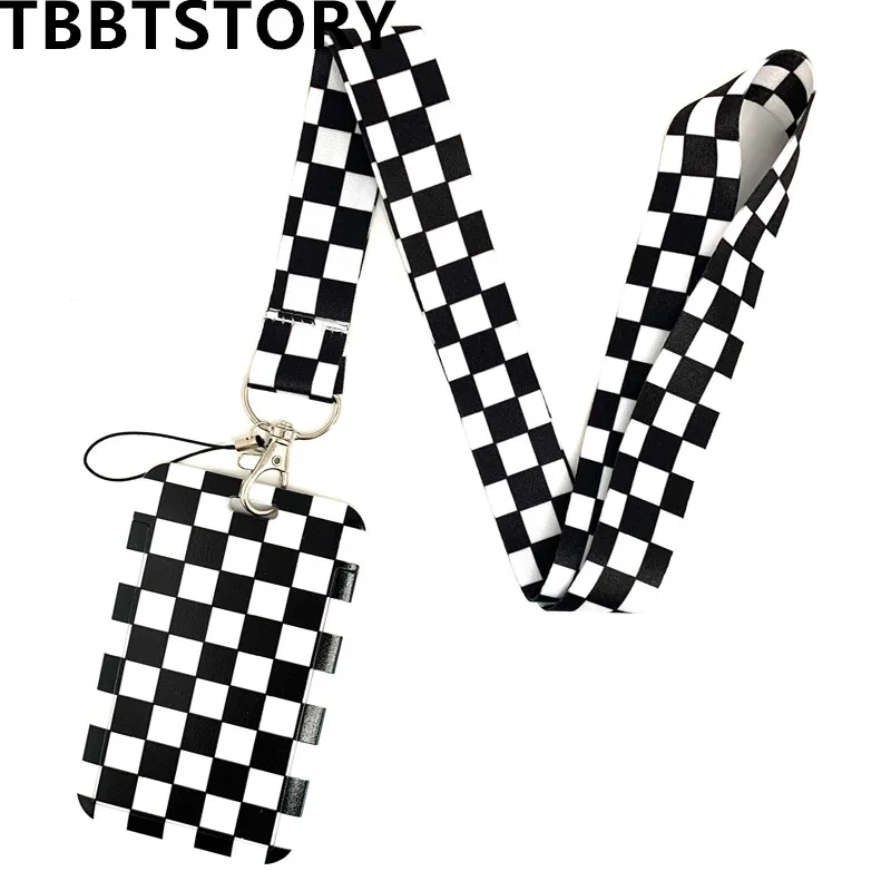 Black and White Squares Pattern Neck Straps Keychain Lanyards For Keys ID Card Badge Holder Webbing Ribbon Mobile Phone Rope | Мобильные
