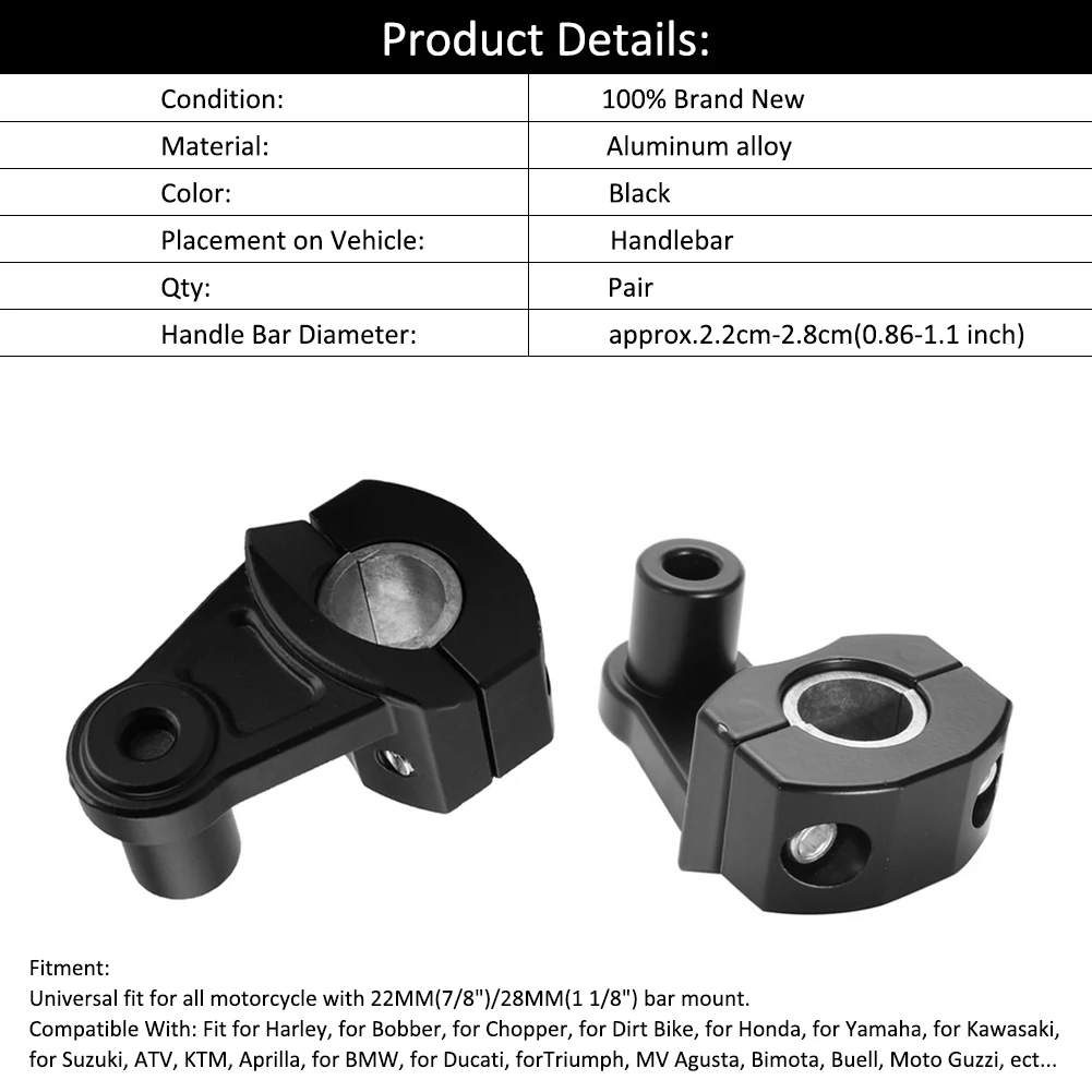 

Universal Motorcycle Handlebar Riser 7/8" 22mm 28mm Bars Clamp handle bar risers for BMW Suzuki Ducati Ktm Kawasaki