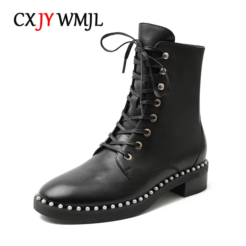 

CXJYWMJL женские Ботинки Martin из натуральной кожи в британском стиле из воловьей кожи, мотоциклетные ботинки, женская модная зимняя обувь