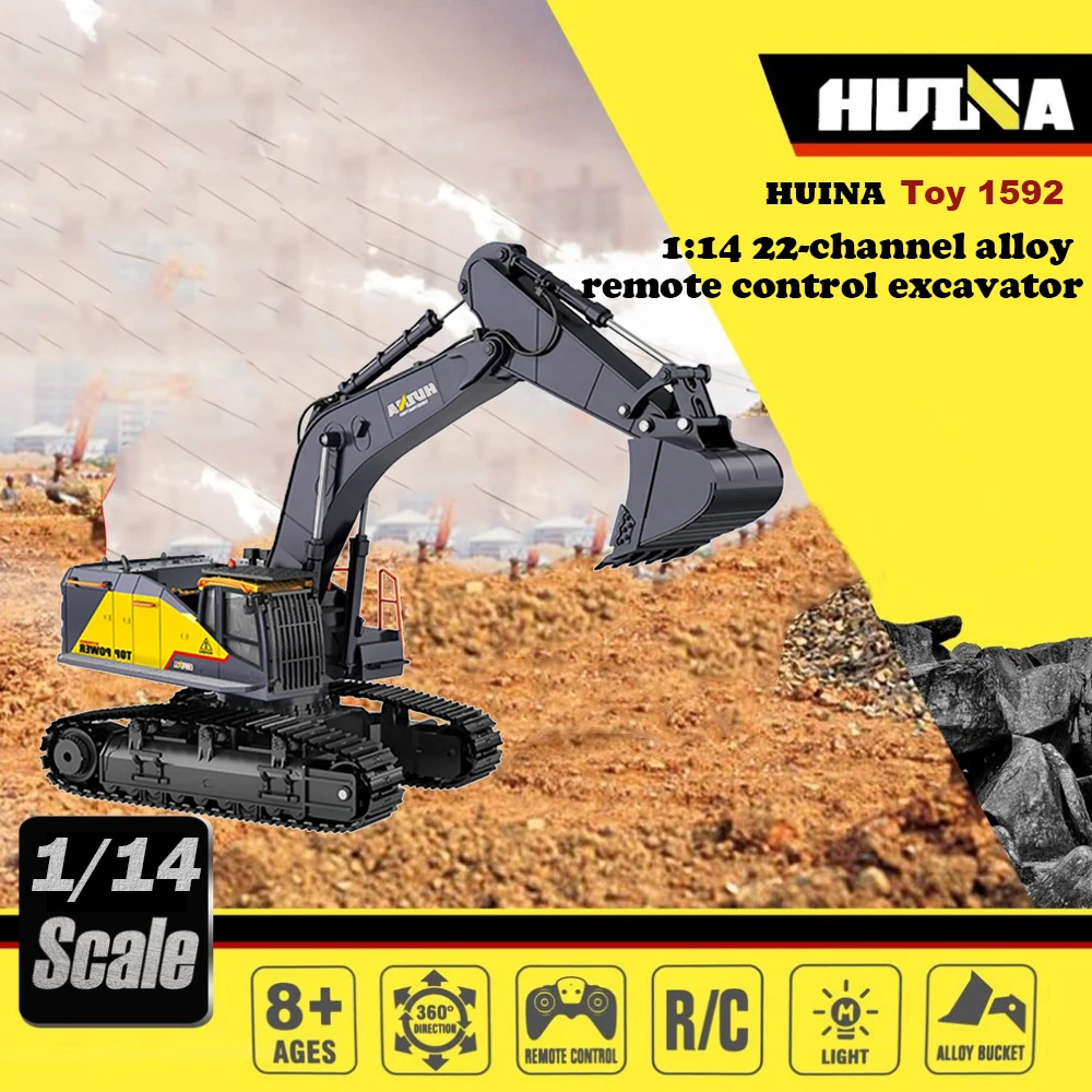 Huina 1592 1:14 Scale 22 Channels 2.4GHz Latest RC Excavator for Over 8 Year Old Poland Warehouse to EU Countries Tax/Duty Paid enlarge