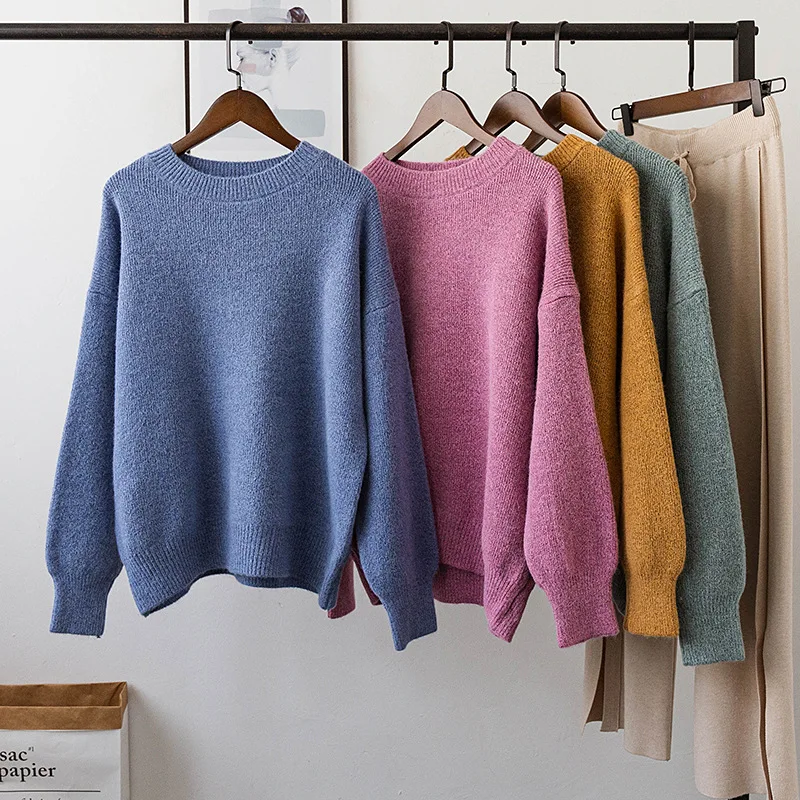 Свитер Женский вязаный оверсайз мягкий Повседневный джемпер модный Свободный